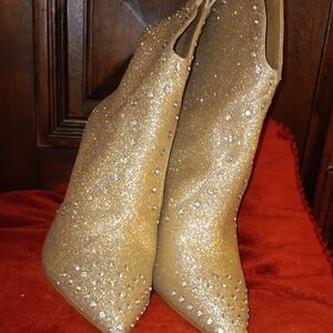 Jessica Simpson Hjgh Heel Gold Glitter Rhinestone Women's Ankle Boots Size 10 Ne